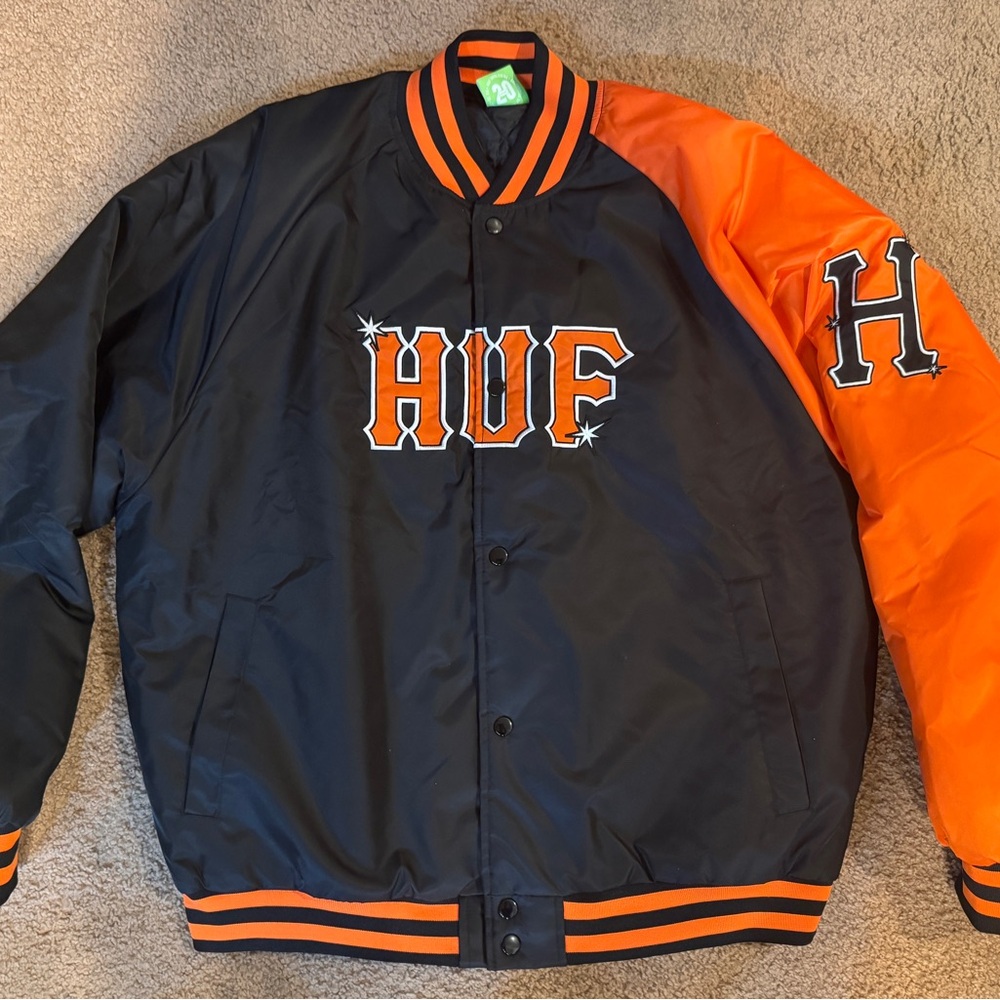 HUF Black and Orange Striped Collar Jacket Giants SF XL San Francisco